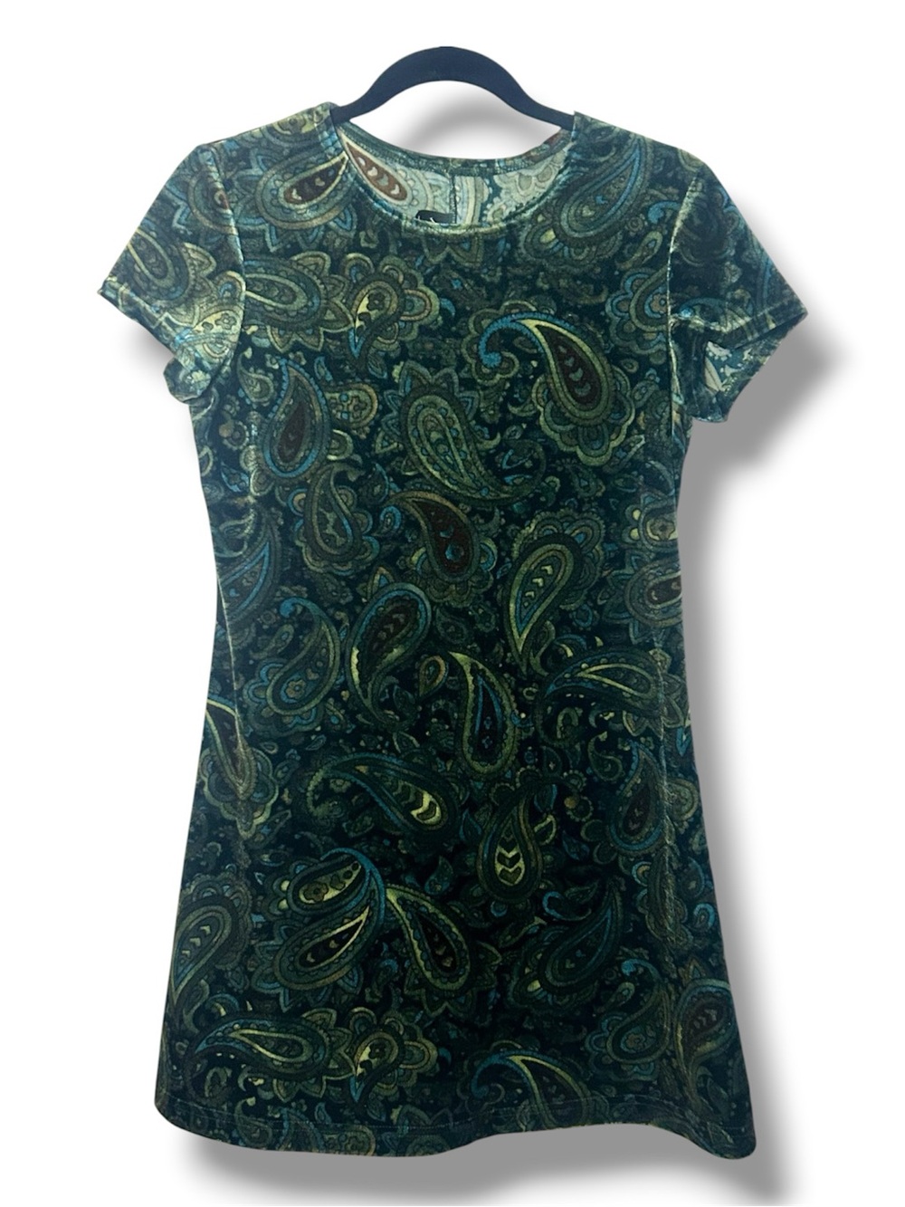 Vintage 90s All That Jazz Paisley Velvet Mini Babydoll Dress Boho Fall Stunner M